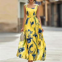 Casual Beach Vacation Boat-neck Sleeveless Printed Dress - KaleaBoutique.com