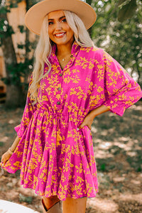 KaleaBoutique Stylish Beautiful Floral Print Drawstring Tunic Flowy Short Dress - KaleaBoutique.com