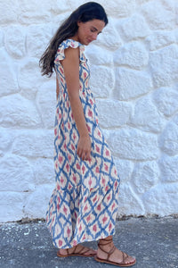 KaleaBoutique Stylish Ethnic Geometric Print Square Neck Smocked High Waist Ruffle Sleeve Dress - KaleaBoutique.com