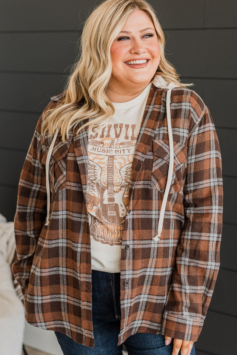 KaleaBoutique Plus Size Plaid Contrast Button Up Hooded Jacket - KaleaBoutique.com