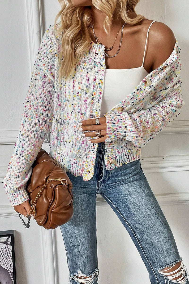KaleaBoutique Rhinestone Decor Multicolor Confetti Sweater Cardigan - KaleaBoutique.com