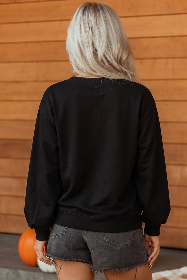 KaleaBoutique Stylish Embroidered Spooky Season Graphic Long Sleeve Round Neck Pullover Sweatshirt - KaleaBoutique.com