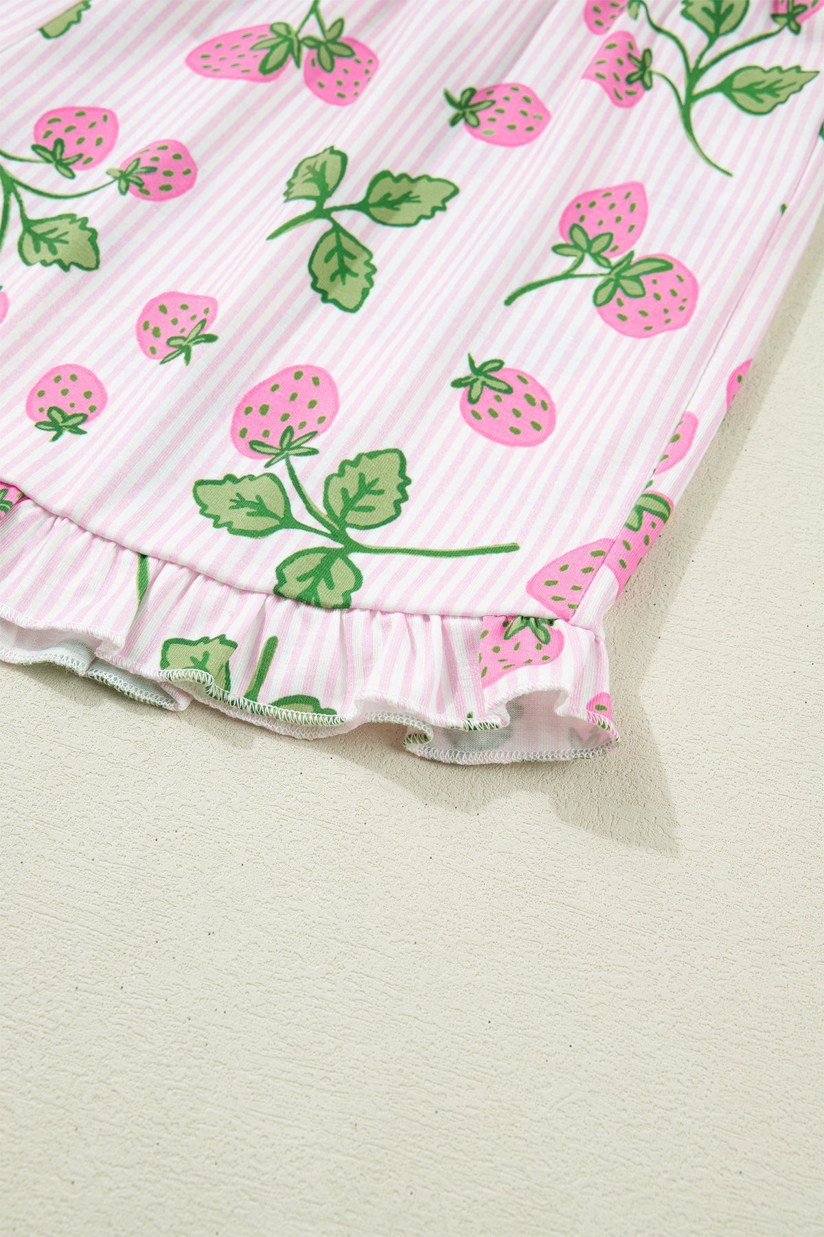 KaleaBoutique Stylish Striped Strawberry Print Lapel Shirt Drawstring Shorts 2pcs Pajama Set - KaleaBoutique.com