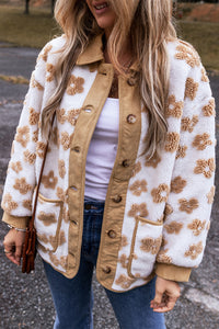 Cute Flower Pattern Button Up Fleece Jacket - KaleaBoutique.com