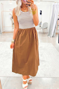 KaleaBoutique Stylish Striped Colorblock Patchwork Sleeveless Casual Long Dress - KaleaBoutique.com