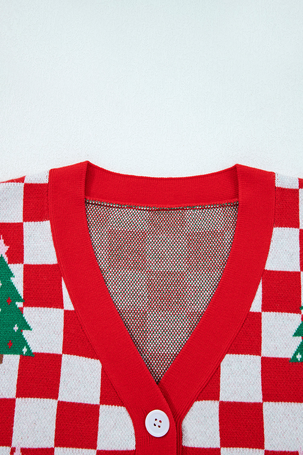 KaleaBoutique Comfortable Checkered Christmas Tree Pattern Button V Neck Cardigan Sweater - KaleaBoutique.com