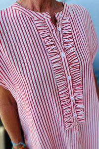 KaleaBoutique Stylish Frilled Detail Half Buttons Short Sleeve Long Dress - KaleaBoutique.com
