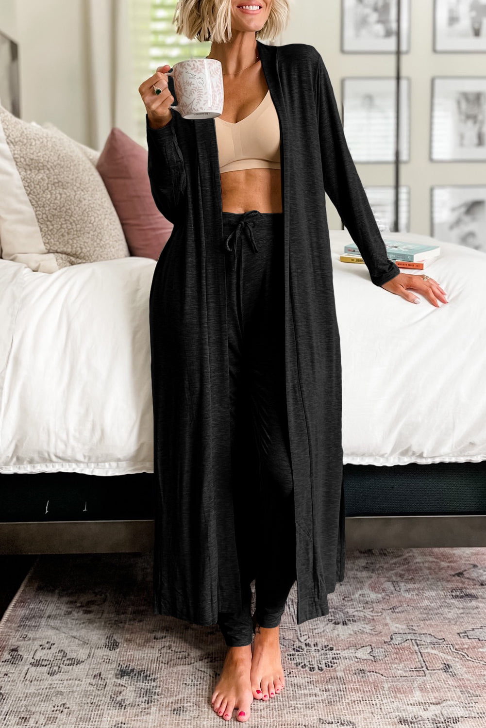 KaleaBoutique Comfortable Split Long Cardigan and Skinny Pants Lounge Set - KaleaBoutique.com