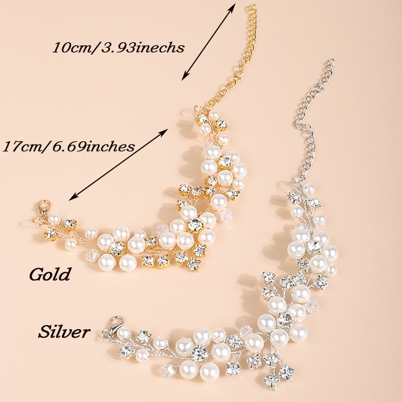 Bridal Pearl Flower Wire Bracelet, Rhinestone Floral Bracelet for Wedding or Prom, Bride or Bridesmaid Jewelry - KaleaBoutique.com