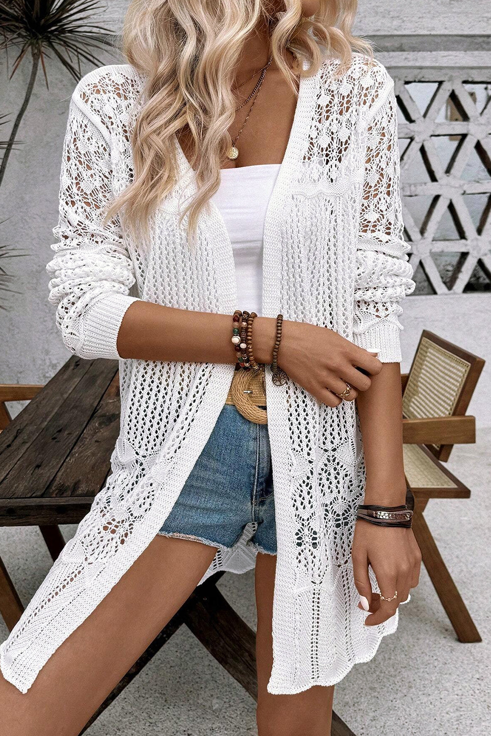 Crochet Hollow Out Open Front Cardigan – KaleaBoutique.com