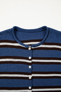 KaleaBoutique Comfortable Striped Drop Shoulder Button Cardigan - KaleaBoutique.com
