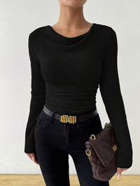 Women's Ribbed Cowl-Neck Long-Sleeve Pullover Sweater - KaleaBoutique.com