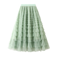 A-Line Mesh Ruffle Skirt Women's Temperament Sweet Long Skirt Slim Cupcake Dress Womens Clothing - KaleaBoutique.com