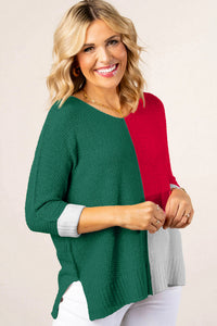 Color Block Knit V Neck Loose Sweater - KaleaBoutique.com