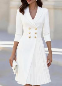 Women's Three-Quarter-Sleeve Double-Breasted Pleated Dress - KaleaBoutique.com
