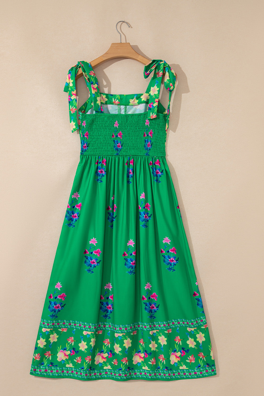 KaleaBoutique Beautiful Floral Print Contrast Trim Knotted Straps Midi Dress - KaleaBoutique.com