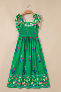 KaleaBoutique Beautiful Floral Print Contrast Trim Knotted Straps Midi Dress - KaleaBoutique.com