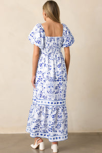 KaleaBoutique Stylish Floral Print Square Neck Bubble Sleeve High Waist Maxi Dress - KaleaBoutique.com