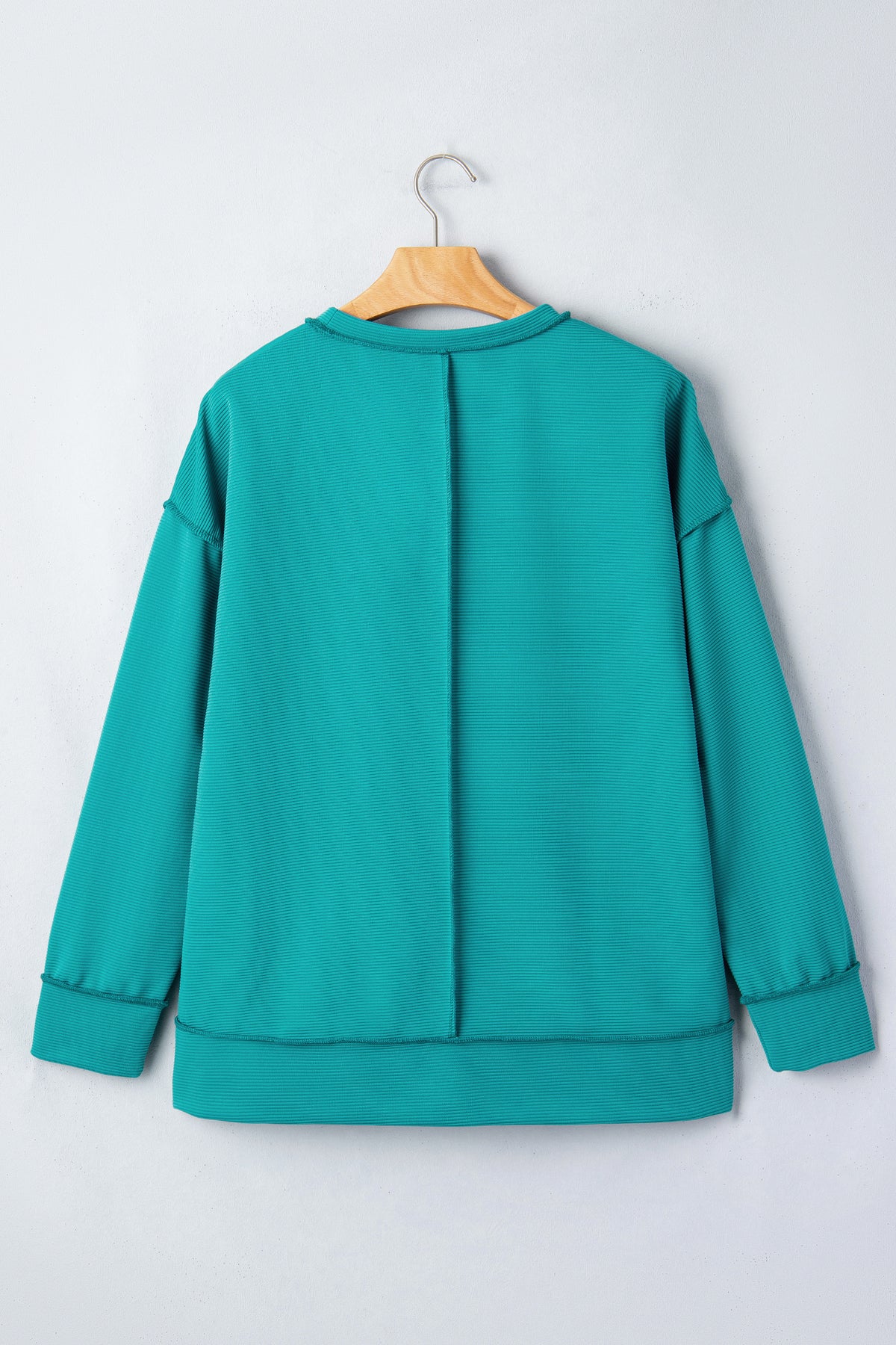 KaleaBoutique Stylish Horizontal Ribbed Exposed Seam Detail Drop Shoulder Baggy Pullover - KaleaBoutique.com