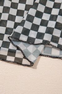 KaleaBoutique Stylish Plaid Stand Neck Long Sleeve Mesh Top - KaleaBoutique.com