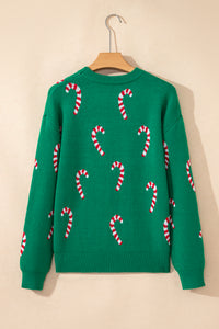 Christmas Candy Cane Holiday Drop Shoulder Sweater - KaleaBoutique.com