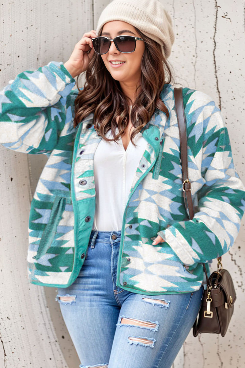 KaleaBoutique Geometric Aztec Pattern Plus Size Fleece Jacket - KaleaBoutique.com