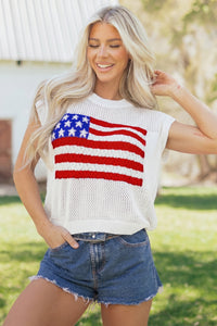 KaleaBoutique Stylish Flag Graphic Short Sleeve Sweater Top - KaleaBoutique.com