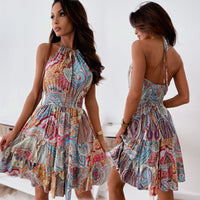 Floral Backless Dress Boho Pleated Skirt - KaleaBoutique.com