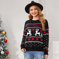 Women's Reindeer and Hearts Christmas Pullover Sweater - KaleaBoutique.com