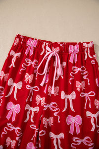KaleaBoutique Comfortable Sweet Bow Print Shirt Style Top Long 2pcs Pajama Set - KaleaBoutique.com