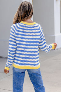 KaleaBoutique Comfortable Striped Colorblock Button Front Long Sleeve Loose Fit Knit Cardigan - KaleaBoutique.com
