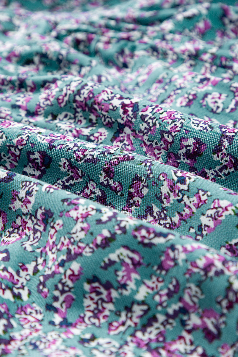 KaleaBoutique Printed V Neck Shirred Short Puff Sleeve Maxi Dress - KaleaBoutique.com