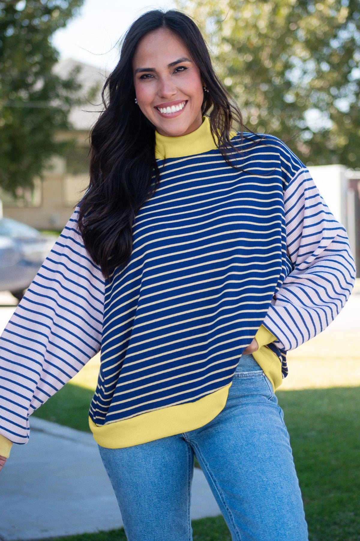 KaleaBoutique Stylish Contrast Long Sleeve Crew Neck Pullover Top - KaleaBoutique.com