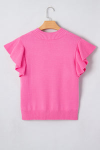 KaleaBoutique Stylish Solid Color Ribbed Trim Round Neck Ruffle Short Sleeve Sweater - KaleaBoutique.com