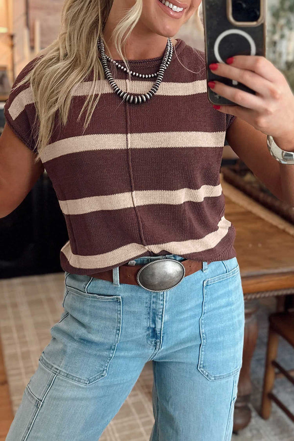 KaleaBoutique Stylish Knit Western Short Sleeve Sweater - KaleaBoutique.com