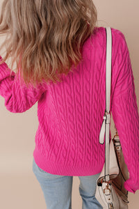 KaleaBoutique Solid Cable Knit High Neck Drop Shoulder Sweater - KaleaBoutique.com