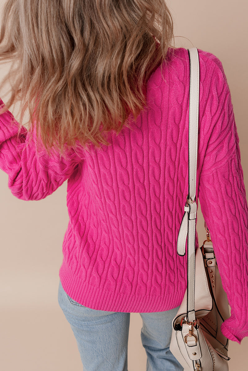 KaleaBoutique Solid Cable Knit High Neck Drop Shoulder Sweater - KaleaBoutique.com