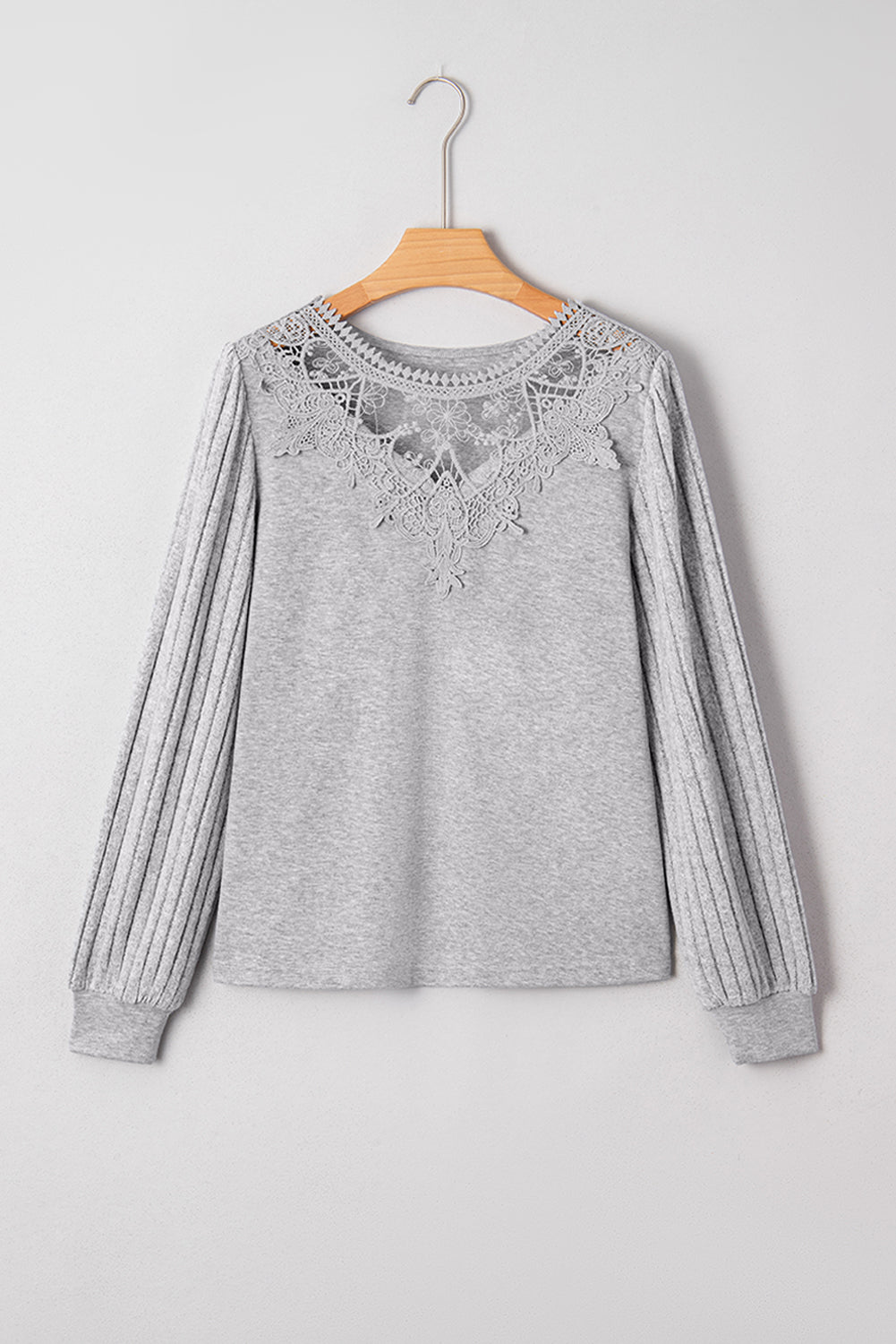 KaleaBoutique Stylish Hollowed Lace Ribbed Knit Long Sleeve Patchwork Top - KaleaBoutique.com
