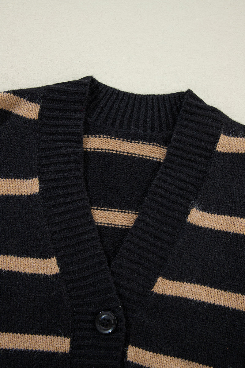 Buttoned V Neck Drop Shoulder Loose Cardigan - KaleaBoutique.com