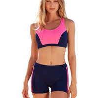 Women's Color Block Cross-Back Bikini Set with Swim Shorts - KaleaBoutique.com