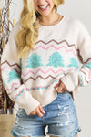 KaleaBoutique Stylish Striped Christmas Tree Ribbed Trim Drop Shoulder Sweater - KaleaBoutique.com
