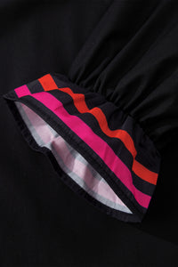 KaleaBoutique Beautiful Striped Trim Ruffle Split Neck Long Sleeve Blouse - KaleaBoutique.com