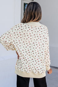 KaleaBoutique Stylish Ribbed High Neck Patchwork Floral Print Baggy Pullover Sweatshirt - KaleaBoutique.com