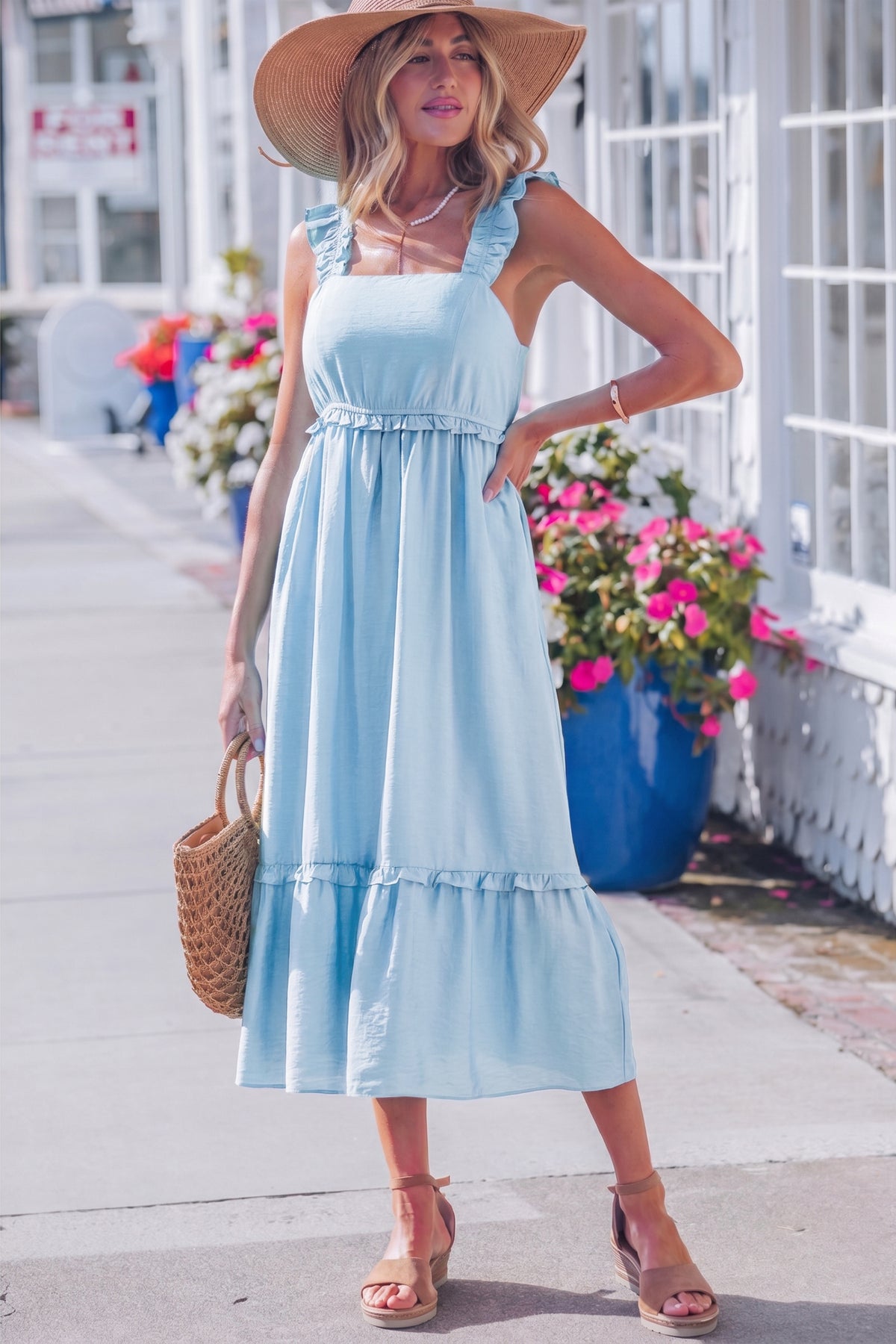 KaleaBoutique Stylish Solid Color Ruffle Trim High Waist Sleeveless Maxi Dress - KaleaBoutique.com