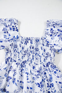 KaleaBoutique Stylish Floral Print Square Neck Bubble Sleeve High Waist Maxi Dress - KaleaBoutique.com