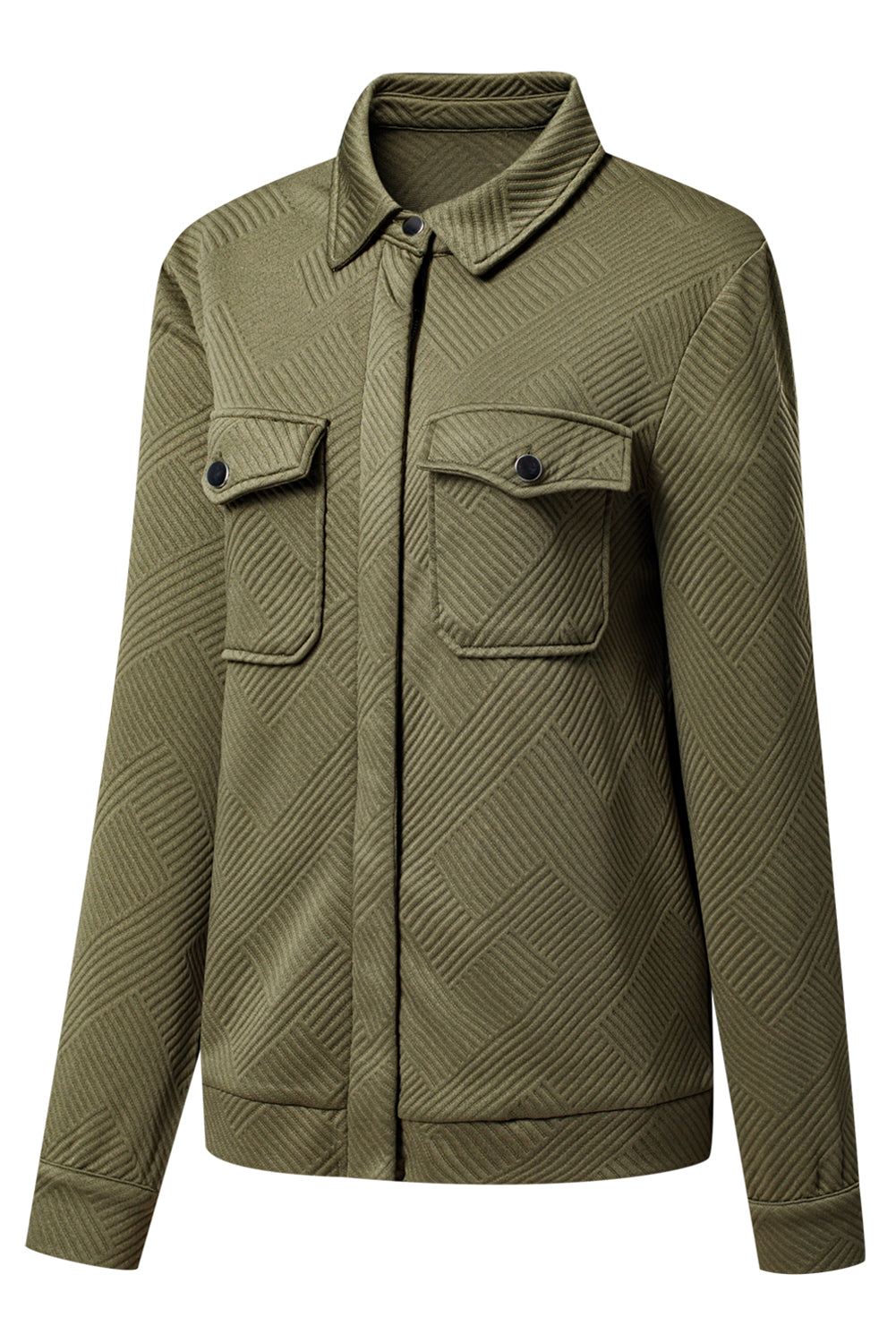 Solid Color Zip Up Button Flap Pocket Shirt Collar Jackets - KaleaBoutique.com
