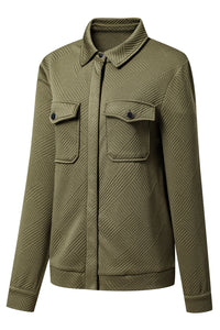 Solid Color Zip Up Button Flap Pocket Shirt Collar Jackets - KaleaBoutique.com