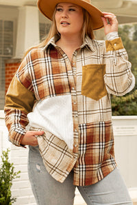 Plus Size Plaid Patchwork Button up Shacket - KaleaBoutique.com