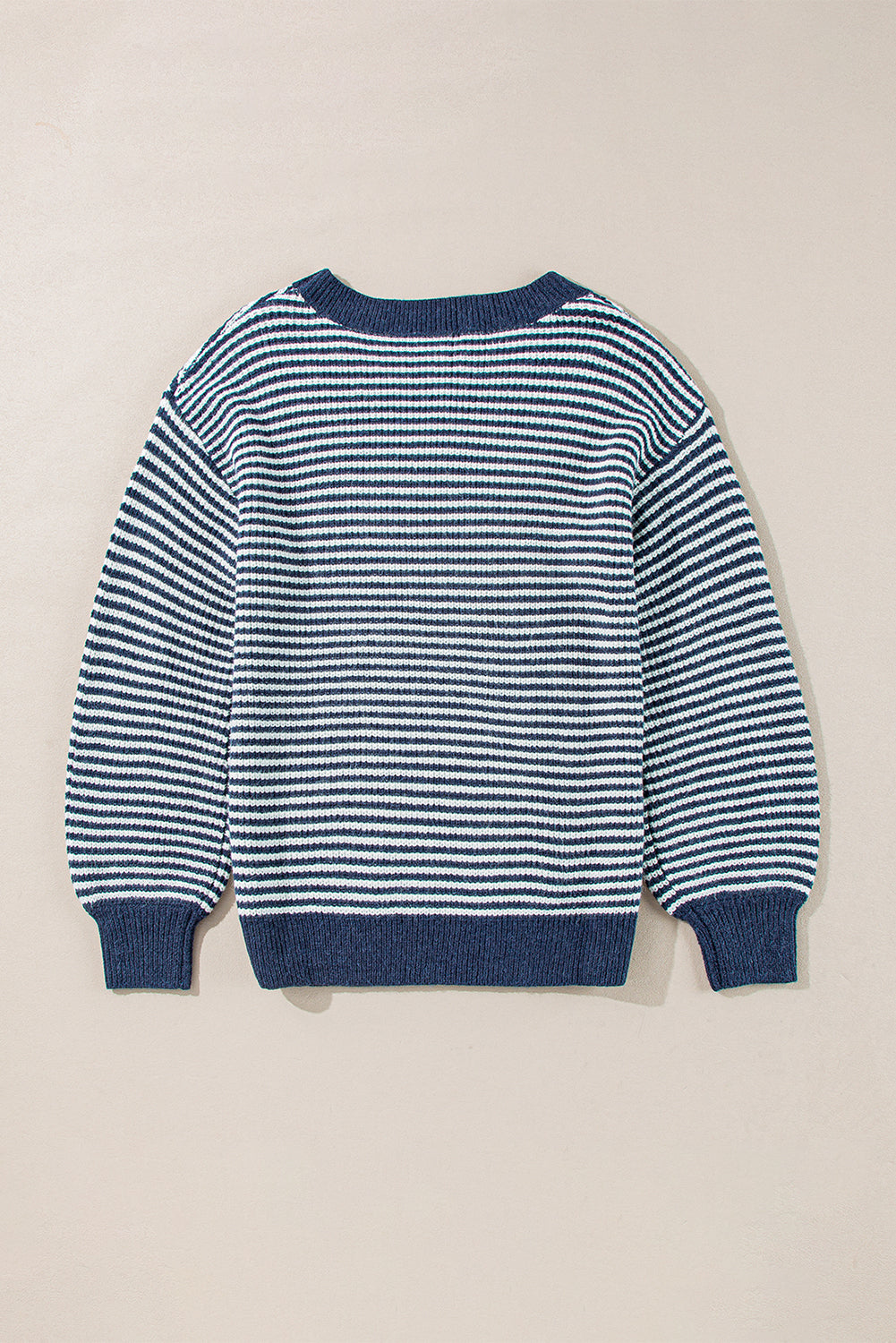 KaleaBoutique Striped Lantern Sleeve Drop Shoulder Cozy Sweater - KaleaBoutique.com
