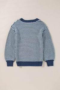 KaleaBoutique Striped Lantern Sleeve Drop Shoulder Cozy Sweater - KaleaBoutique.com